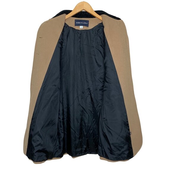 Flawed Anne Klein II Camel Coat Wool Black Velvet Collar Button Up Womens Size 6 - Picture 14 of 14